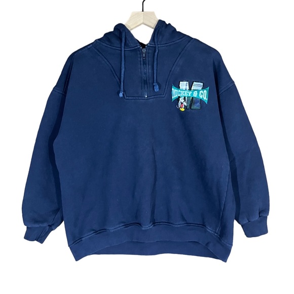 mickey & co Other - Vintage 90’s Mickey & Co 1/4 Zip Up Pullover Hoodie size Medium Navy Embroidered